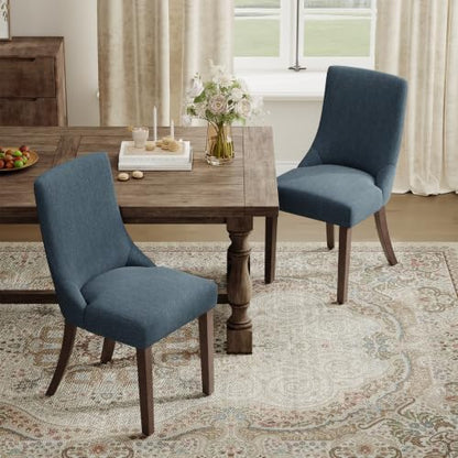 MALOL Wooden Dining Chairs Set of 2, Upholstered Kitchen & Dining Room Chairs with Solid Wood Legs Curved Backrest Farmhouse Accent Chair for Dining/Kitchen/Living Room, Blue - color: Blue, size: Set of 2