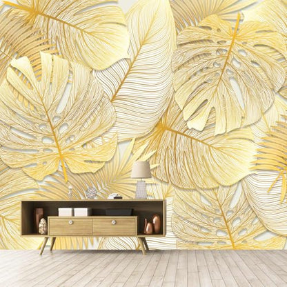 GLWYHY-Gradually Changing Gold Texture Leaf Mural Peel and stick-58 x80 | self-adhesive，Beautiful，Large Landscape，Bedroom Wallpaper，Visual 3D - color: ZZSL-07, size: 58"x80"