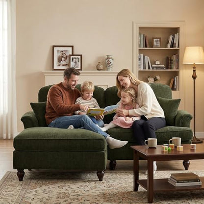 Modular Loveseat Sofa Couch, 2 Seat Comfy Chenille Sofa with Removable Ruffled Skirt, Flared Armrests, Sturdy Legs, Convertible Sectional for Living Room, Bedroom, Apartment (Green) - color: Green, size: 76.4 Inch L