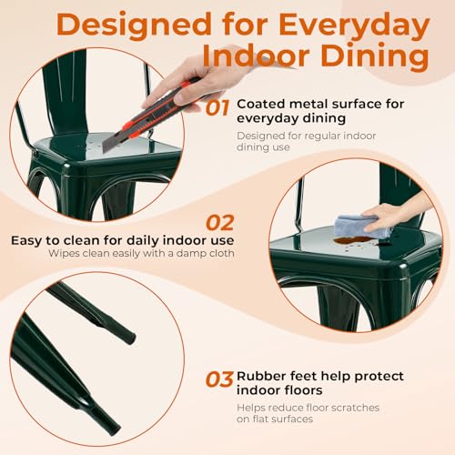 Metal Dining Chairs Set of 2,Emerald Green | Stackable Tolix Style Chairs for Kitchen,Restaurant,Bistro, Patio,Cafe&Outdoor,18 Inch Seat Height - color: Emerald Green