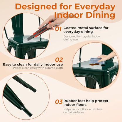 Metal Dining Chairs Set of 2,Emerald Green | Stackable Tolix Style Chairs for Kitchen,Restaurant,Bistro, Patio,Cafe&Outdoor,18 Inch Seat Height - color: Emerald Green