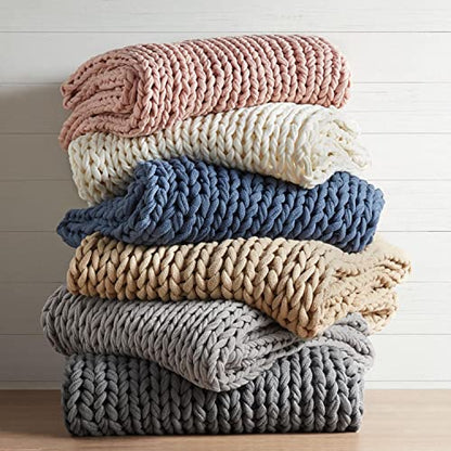 Madison Park Chunky Double Knit All Season Throw Blanket, 50 x 60, Tan | Ultra Soft, Acrylic, Cozy Warmth for Sofa or Bed, Lightweight, Boho, OEKO-TEX Certified - color: Tan