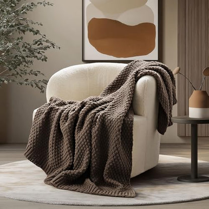 EVERGRACEHOME Chunky Chenille Knit Throw Blanket, 60 x 80, Cocoa Brown | Sculpted Moss Stitch, Chic Modern Farmhouse, All-Season Warmth, OEKO-TEX® Certified, Elegant Blanket for Couch, Bed, Sofa - color: Cocoa Brown, size: 60" X 80"