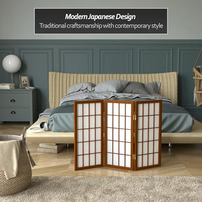 2 ft. Short Desktop Window Pane Shoji Screen - Walnut - 3 Panels - color: Walnut, size: 3 Panel