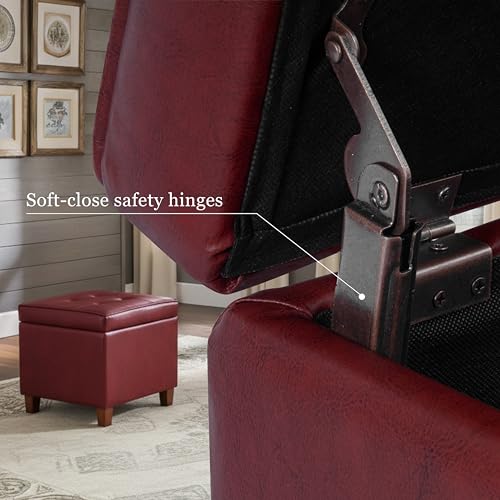 HomePop 18" Leatherette Tufted Square Storage Ottoman - Red - color: Red