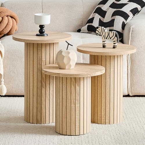 Round Nesting Coffee Table Set of 3 Mid Century Modern Wood Round Coffee Tables with Flexible Small Boho Circle End Table for Space Saving Living Room Comedor Home Office Bedroom(Natural) - color: 3pcs Natural