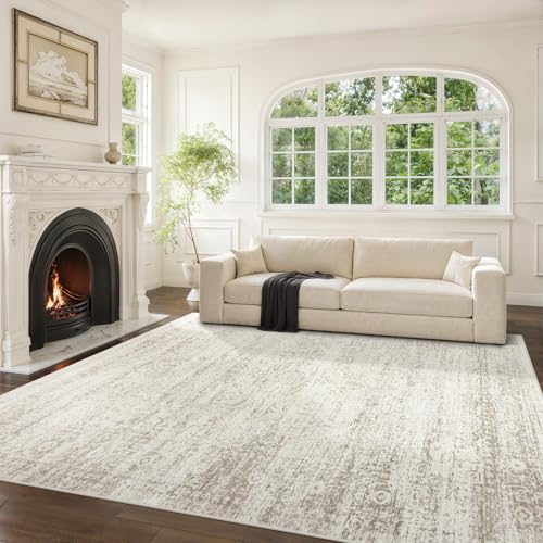 Washable Rugs 8x10 Area Rugs for Living Room,Bedroom,Dining Room Carpet | Ultra Soft Faux Wool,Kids & Pet Friendly,Machine Washable,Non-Slip & Non-Shedding,Large Vintage Low Pile Rug for Home Office - color: Beige-ivory-cream-brown-camel, size: 8' x 10' (