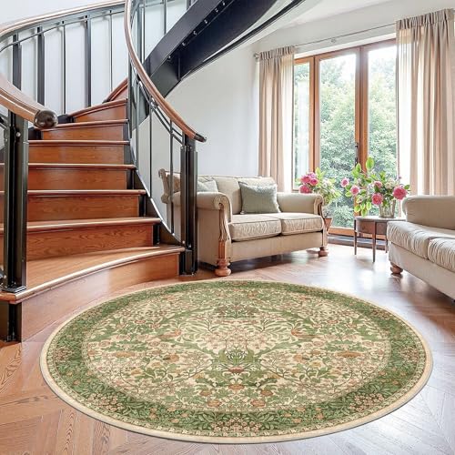 6ft Washable Area Rug Boho Non-Slip Carpet for Living Room Pink Green - color: Pink Green (Larger Pattern), size: 6' (Round)