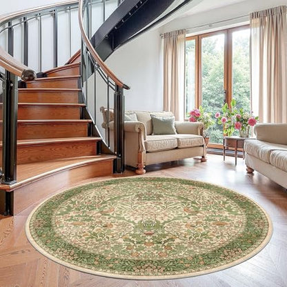 6ft Washable Area Rug Boho Non-Slip Carpet for Living Room Pink Green - color: Pink Green (Larger Pattern), size: 6' (Round)