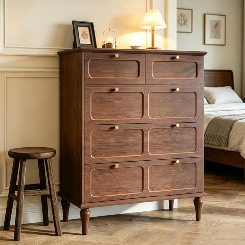 ARTPOWER 5 Drawer Dresser for Bedroom, Tall Dressers & Chests of Drawers with Solid Wood Legs and Brass Handles, Vertical Storage Organizer for Living Rooms, Hallway, Entryways, Offices, Brown - color: Brown