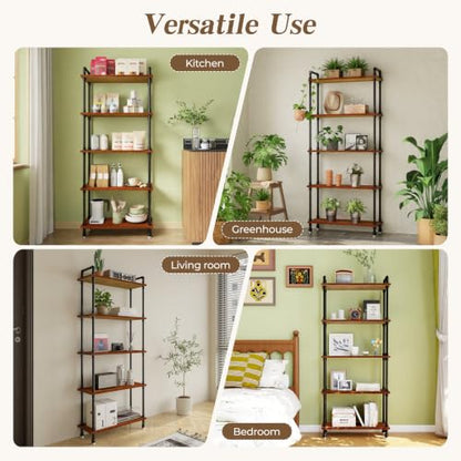 Industrial Bookshelf, Pipe Shelf Bookcase, 5 Tier, 30" Walnut | Solid pine shelves, 30 inch wide, black pipe frame, 35 lbs per shelf, open bookcase for books, plants, office - color: Walnut Brown, size: 30"L × 70"H