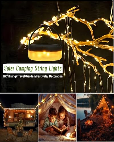 Solar Camping String Lights, 32.8 FT Fairy String Light, 4 in 1 Portable Waterproof Camp LED Lamp with 8 Lighting Modes, Hanging Rechargeable Tent Lantern for Outdoor Garden Patio Party Essentials - size: 32.8 FT