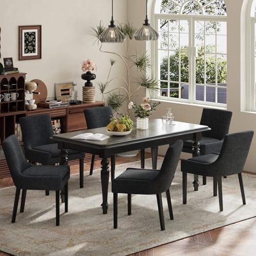 COLAMY Modern Dining Room Chairs Set of 6 with Mid Back and Wood Legs, Upholstered Kitchen Chairs for Dining Room/Living Room, Black - color: Black, size: Set of 6
