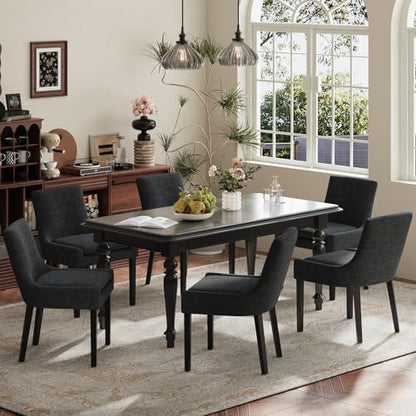 COLAMY Modern Dining Room Chairs Set of 6 with Mid Back and Wood Legs, Upholstered Kitchen Chairs for Dining Room/Living Room, Black - color: Black, size: Set of 6