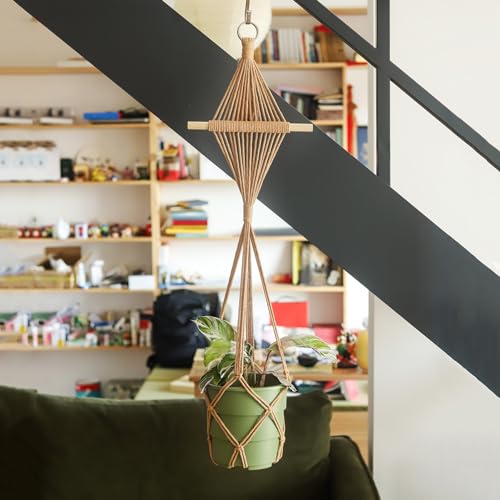 4 Pack Macrame Plant Hangers Indoor Up to 10 inch Pot, Boho Hanging Planters, Plant Holder with 8Pcs Stainless Steel Hooks - color: 4pcs Caramel Hanger