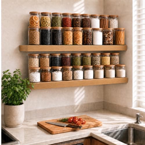 RICHER HOUSE 12 Inch Deep Floating Shelves, 36 Inch Long Wall Shelf, Oak | Rustic Wood Wall Mounted Shelves, Bookshelf Set of 2 with Invisible Bracket for Display Bathroom Bedroom Kitchen Living Room - color: Oak, size: 36in