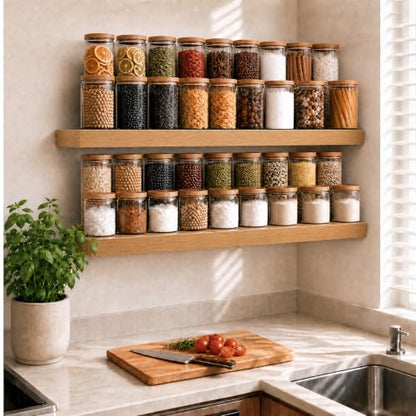RICHER HOUSE 12 Inch Deep Floating Shelves, 36 Inch Long Wall Shelf, Oak | Rustic Wood Wall Mounted Shelves, Bookshelf Set of 2 with Invisible Bracket for Display Bathroom Bedroom Kitchen Living Room - color: Oak, size: 36in