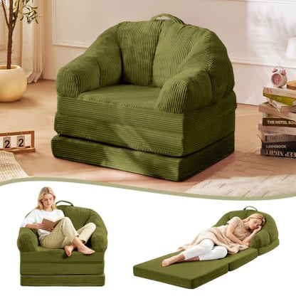 wanan Folding Sofa Bed, 3-in-1 Convertible Boneless Couch with Handle, Floor Lounger & Sleeper Chair for Adults, Comfy Folding Couch Single Sofa for Living Room Bedroom, Green - color: Green