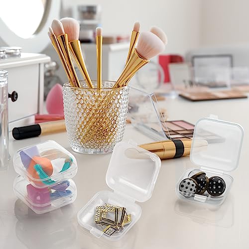 Mototo 120 Pieces Mini Plastic Jewelry Box Clear Storage Box Small Storage Containers with Hinged Lids for Beads Jewelry Earrings Chains Earplugs Craft, 1.4 x 1.4 x 0.7 Inches - style: 120 Pieces