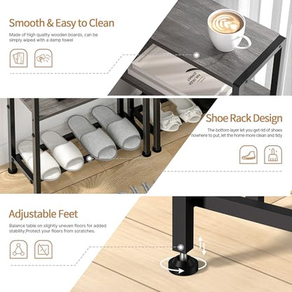 Narrow Side Table for Small Space, 2-Tier Small End Table with Shelf Holder, Slim Nightstand, Skinny Snack Couch Table in Living Room, Bedroom, Study, Kitchen and Balcony (Grey) - color: Grey