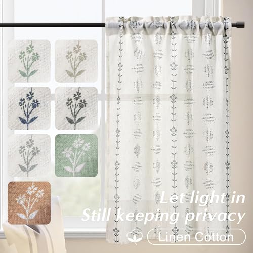 Lino Rosa Boho Kitchen Curtains 36 Inch Length,Sheer Linen Modern Farmhouse Style Half Curtains for Windows Bathroom,Black and Cream White,24x36 in Long - color: Black, size: 24"W x 36"L (Pack of 2)