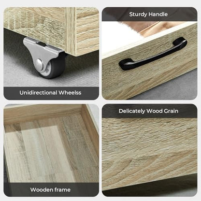 2-Pack Under Bed Storage Drawers Organizer with Wheels, Oak | 58L total capacity, 80 lb per Drawer, Fits 6 in Bed Clearance, Rolling Drawers for Shoes, Clothes, Linens, Toys - color: Oak
