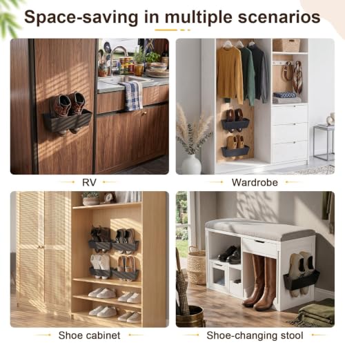 Novabright 12 Pack Wall Mounted Shoes Rack Storage with Sticky Strips Plastic Hanging Shoes Holder Organizer for Entryway Closet Bathroom Door RV Camper Sandals Sneakers Slippers, Black