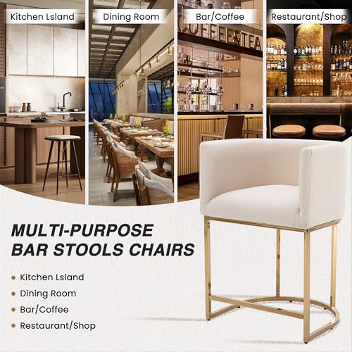 HNY Modern Counter Height Linen Cream Fabric Upholstered Counter Stool Set of 2, 24 Inch Kitchen Island Stool with Gold Metal Frame - color: 24inch Cream,gold Base