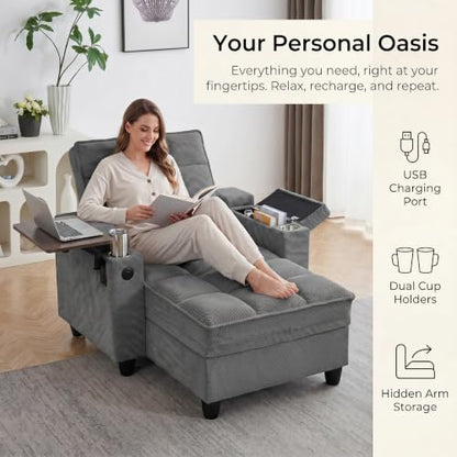 Convertible Sleeper Chair, Pull Out Sofa Bed with Adjustable Backrest & Hidden Storage Armrest, Single Sofa Recliner with USB Charging Port & Cup Holders for Living Room, Bedroom, Dark Gray - color: C-dark Gray-eb