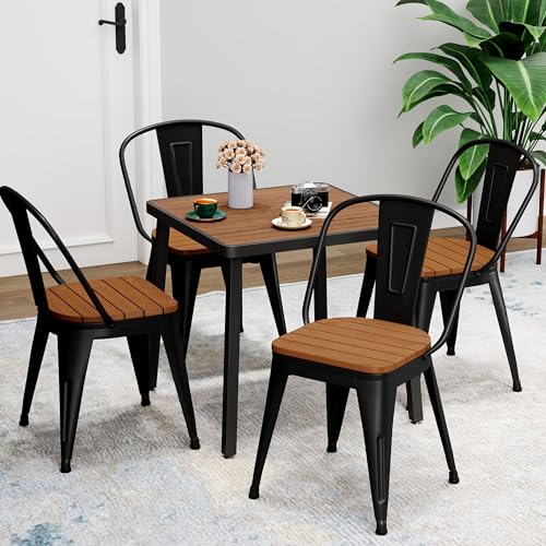 Alunaune 18inch Outdoor Metal Patio Dining Chairs Set of 4 High Back Classic Chic Iron Farmhouse Barstools Industrial Coffee Bar Stools Bistro Cafe Side Chair-Black - color: Outdoor Black