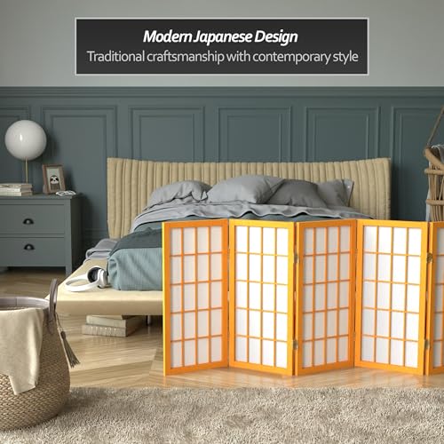 2 ft. Short Desktop Window Pane Shoji Screen - Honey - 5 Panels - color: Honey, size: 5 Panel