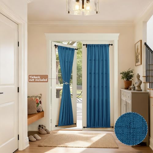 Tollpiz Linen Door Curtain Doorway Semi Sheer Curtains Closet Light Filtering Drapes Dual Rod Pocket Boho Window Curtain for Room Divider, 25 x 72 inches Long, Classic Blue, 1 Panel - color: Classic Blue, size: 25"W x 72"L (Pack of 1)