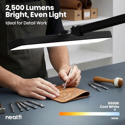 Neatfi XL 2,500 Lumens 30W LED Task Lamp for Manicure Table, Crafts, Workbench, Office – 22” Wide Shade Desk Light | Eye-Caring 6500K | 4-Level Brightness (Black, Non-CCT with Clamp) - color: Black