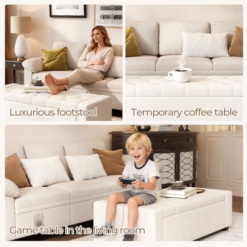 Ottoman with Storage Bench,Large Storage Ottoman Entryway Benches Ottoman Bench with Cushion and Safety Hinge - color: Beige