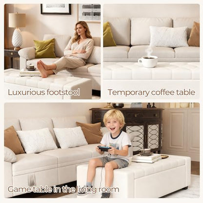 Ottoman with Storage Bench,Large Storage Ottoman Entryway Benches Ottoman Bench with Cushion and Safety Hinge - color: Beige