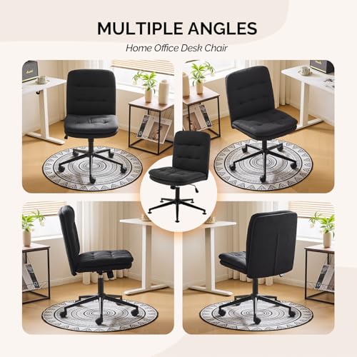VINGLI Mid Back Armless Office Desk Chair with Wheels/no Wheels,360°Rocking Swivel Vanity Chair with Thickened Cushion,Adjustable Height Rolling for Reading Room, Make up, Linen Black - color: Black