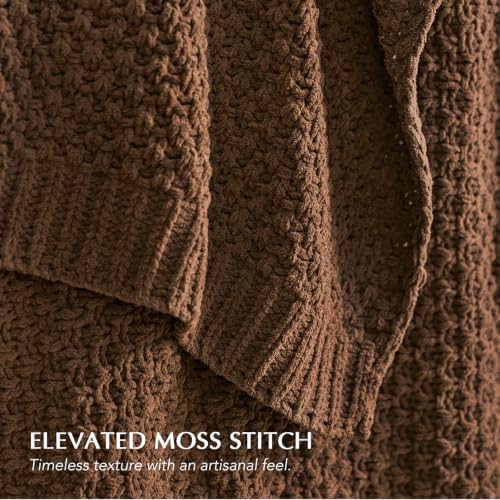 EVERGRACEHOME Chunky Chenille Knit Throw Blanket, 60 x 80, Burnt Orange | Sculpted Moss Stitch, Chic Modern Farmhouse, All-Season Warmth, OEKO-TEX® Certified, Elegant Blanket for Couch, Bed, Sofa - color: Burnt Orange, size: 60" X 80"
