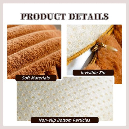 Round Unstuffed Ottoman Cover Pouf Foot Rest, Caramel | Cover Only, 20x20x8 In, Soft Short Plush, Ribbed Texture, Modern Style, Living Room, Bedroom, Reading Nook - color: Caramel
