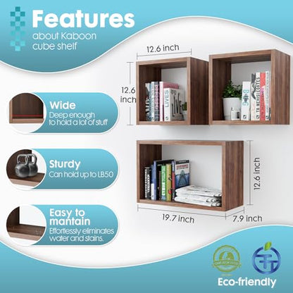 Wall Mount Shelf Set of 3, Floating Cube Shelves for Space Discovery Home and Commercial Use, Large Size Shelves Set, Dark Walnut - color: Dark Walnut, size: Set3