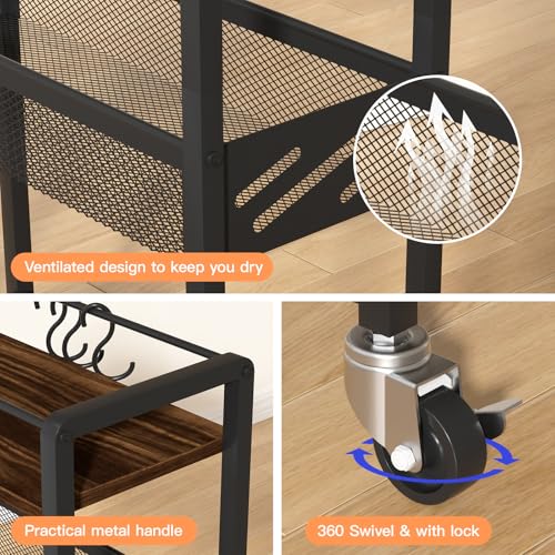 DGSNADGO Slim Rolling Storage Cart, 4-Tier Narrow Kitchen Cart with Wheels | Metal Mobile Snack Shelving, Rolling Spice Rack for Small Space in Kitchen, Living Room, Bathroom, Rustic Brown and Black - color: Rustic Brown+black
