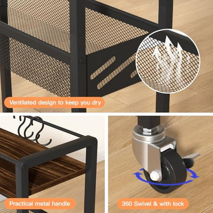 DGSNADGO Slim Rolling Storage Cart, 4-Tier Narrow Kitchen Cart with Wheels | Metal Mobile Snack Shelving, Rolling Spice Rack for Small Space in Kitchen, Living Room, Bathroom, Rustic Brown and Black - color: Rustic Brown+black