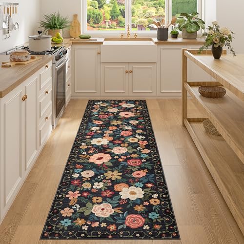 DUKINO 2x7 Runner Rug for Hallway, Washable Runner Rug Non Slip, Black | Low Pile, Soft Indoor Carpet Runner for Kitchen, Bedroom, Bathroom, Entryway, Laundry, Pet Friendly, Home Decor, Lightweight - color: Black, size: 2' x 7' (Rectangular)