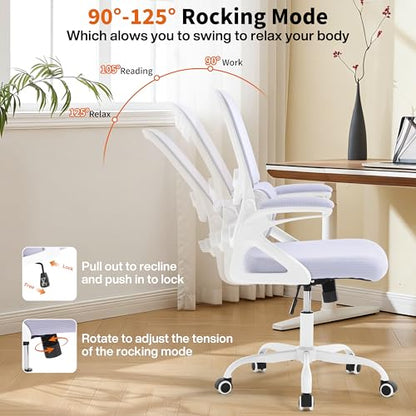 Ergonomic Office Chair,Mesh Office Chair with Lumbar Support,Mid Back Desk Chair with Flip-up Arms,400 lbs Comfy Computer Chair for Home Office (Pale Purple White) - color: Pale Purple White