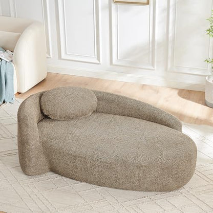 JIVOIT Modern Oval Single Lazy Sofa Chair, Bouclé Fabric Single Lounge Chair with Integrated Backrest, Side Armrest and Pillow, Compact Space-Saving Lounge Chair for Living Room Bedroom (Brown//033) - color: Brown//033