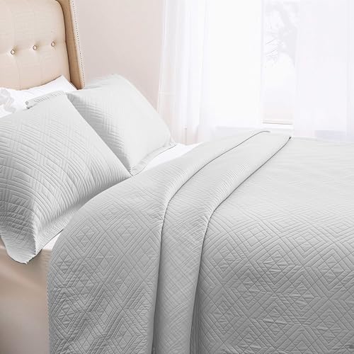 Clara Clark Quilts Twin Size - All Season Bedspread Coverlet Set, Pinsonic Weave Lightweight Bedding Set - 5 Piece Twin Quilt Set with Pillow Shams, White - Twin Diamond - color: 27 – White – Diamond, size: Twin