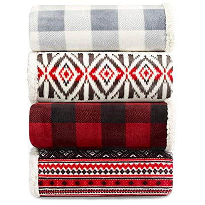 Eddie Bauer - Throw Blanket, Brushed Fleece & Plush Sherpa Soft Bedding, Blanket for Couch & Bed (Fair Isle Black, 50" x 60") - color: Fair Isle Black, size: 50" x 60"