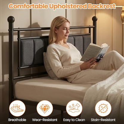 Velvet Upholstered Full Bed Frame with Headboard | 14-inch Underbed Storage, 13 Metal Slats, 9 Support Legs, Noise-dampening Strips, No Box Spring Needed - size: Full