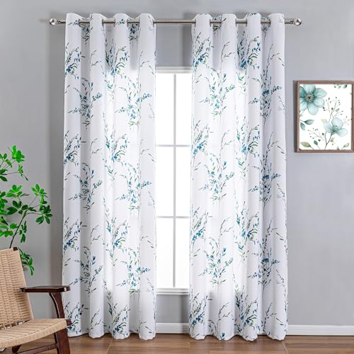 MYSKY HOME Floral Curtains 84 inches Long for Living Room Set of 2 Panels | Thermal Insulated Light Filtering Soft Curtains for Bedroom Bathroom Grommet Top Leaf Flower Drapes, 52" W, 2 Panels, Sage - color: B-sage, size: 52"W x 84"L (Pack of 2)