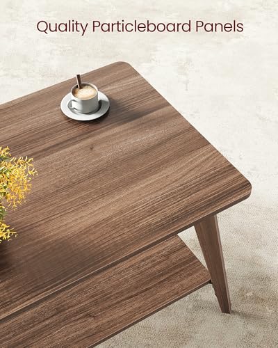 VASAGLE MAEZO Collection - Coffee Table, 2-Tier Center Table with Storage, Tapered Legs, Curved Transitions, 21.7 x 39.4 x 17.7 Inches, Easy to Assemble, for Living Room, Chestnut Brown ULCT249KX01S - color: Chestnut Brown