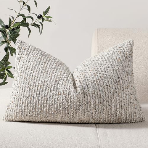 12x20 Cream Grey Lumbar Pillow Cover Textured Boucle Striped Chic Morden Boho Accent Farmhouse Rectangular Decorative Couch Pillow Case for Home Decor Bed Sofa Living Room - color: Grey & Cream, size: 20" x 12" (Pack of 1)